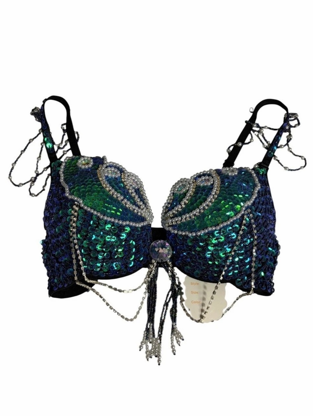 NWT mermaidcore beaded & faux pearl fringe costume bra size 36D